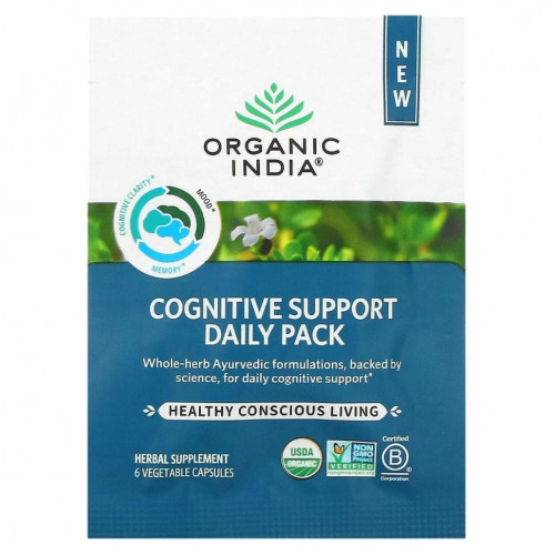 Organic India, Ежедневный пакет для поддержки когнитивных функций, 30 ежедневных пакетиков, 180 растительных капсул