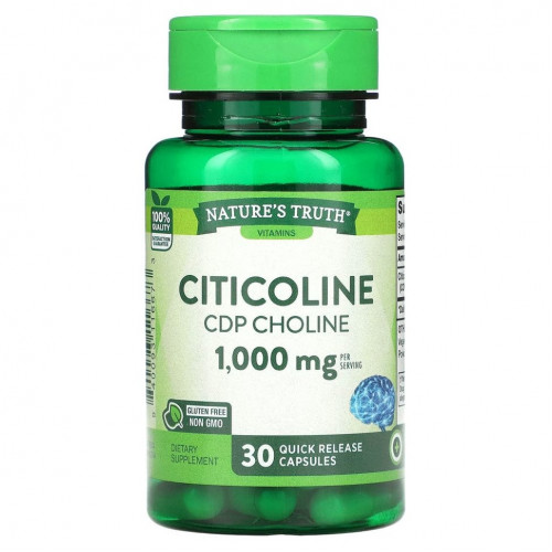 Nature's Truth, Citicoline CDP Choline, 1000 мг, 30 капсул с быстрым высвобождением