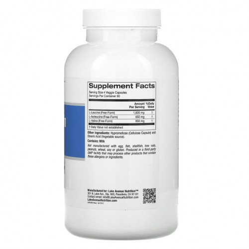 Lake Avenue Nutrition, аминокислоты с разветвленными цепями, 240 растительных капсул