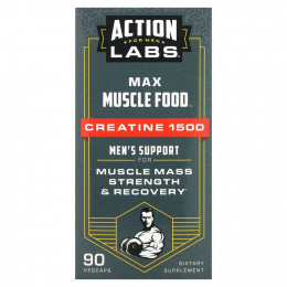 Action Labs, Max Muscle Food, Creatine 1500, поддержка для мужчин, 90 растительных капсул