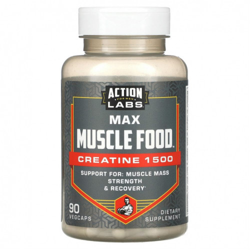 Action Labs, Max Muscle Food, Creatine 1500, поддержка для мужчин, 90 растительных капсул