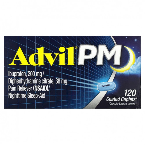 Advil, PM, ибупрофен, 200 мг, 120 капсул, покрытых оболочкой