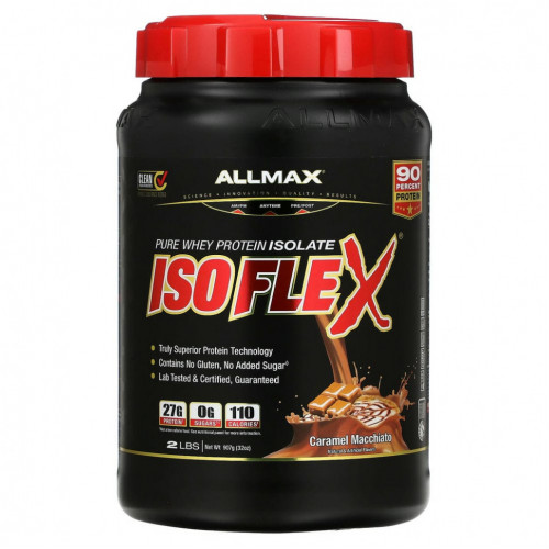 ALLMAX, Isoflex, чистый изолят сывороточного протеина, карамель макиато, 907 г (2 фунта)