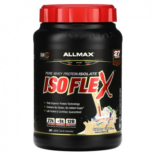 ALLMAX, Isoflex, чистый изолят сывороточного протеина, праздничный торт с посыпкой, 907 г (2 фунта)