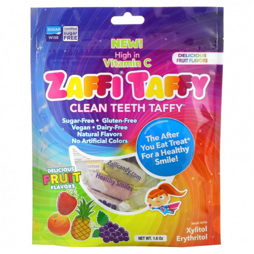 Zollipops, Zaffi Taffy, Clean Teeth Taffy, вкусный фруктовый вкус, 1,6 унции