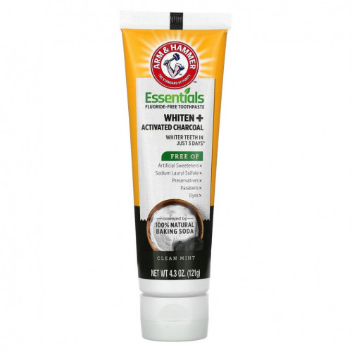 Arm & Hammer, Whiten + Activated Charcoal, зубная паста без фтора, чистая мята, 121 г (4,3 унции)