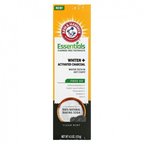 Arm & Hammer, Whiten + Activated Charcoal, зубная паста без фтора, чистая мята, 121 г (4,3 унции)