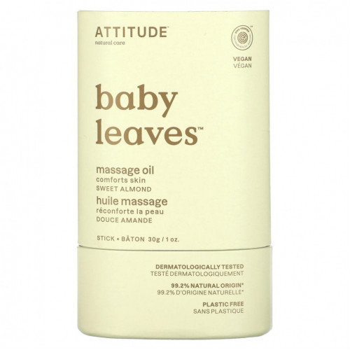 ATTITUDE, Baby Leaves, массажное масло-стик, сладкий миндаль, 1 унция (30 г)