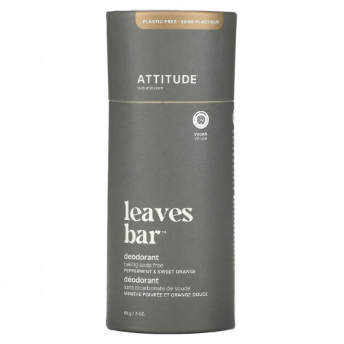 ATTITUDE, Дезодорант Leaves, перечная мята и сладкий апельсин, 85 г (3 унции)