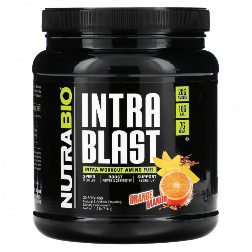 NutraBio Labs, Intra Blast, заряд аминокислот во время тренировки, со вкусом апельсина и манго, 718 г (1,6 фунта)