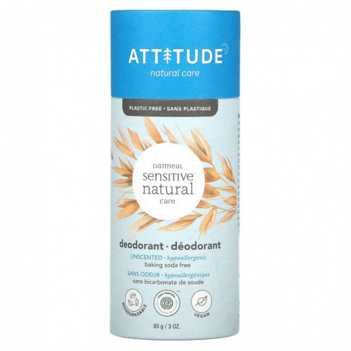 ATTITUDE, Oatmeal Sensitive Natural Care, дезодорант, без запаха, 85 г (3 унции)