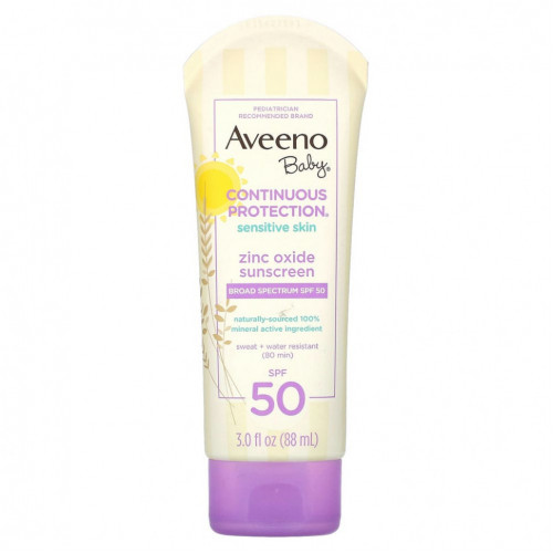 Aveeno, Для детей, солнцезащитное средство с оксидом цинка, SPF 50, без отдушек, 88 мл (3 жидк. Унции)