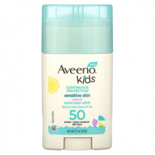 Aveeno, Kids, солнцезащитный стик для чувствительной кожи, SPF 50, без отдушек, 42 г (1,5 унции)