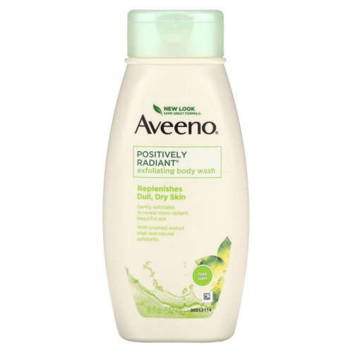 Aveeno, Positively Radiant, отшелушивающий гель для душа, свежесть, 532 мл (18 жидк. Унций)