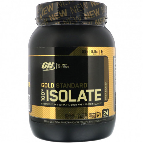 Optimum Nutrition, Gold Standard 100% Isolate, изолят, шоколадный вкус, 744 г (1,64 фунта)