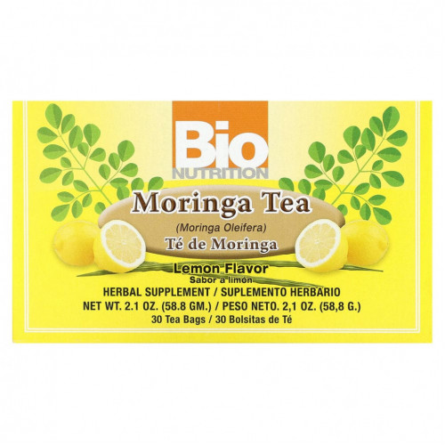 Bio Nutrition, Moringa Tea, лимон, без кофеина, 30 чайных пакетиков, 58,8 г (2,1 унции)