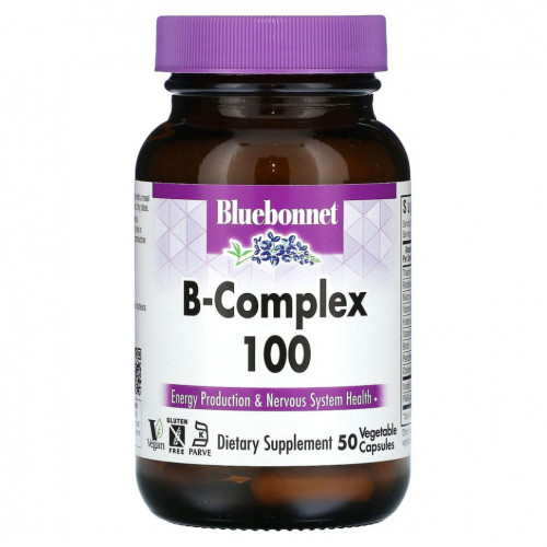 Bluebonnet Nutrition, B-Complex 100, витамины группы B, 50 растительных капсул