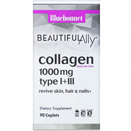 Bluebonnet Nutrition, Beautiful Ally, Collagen Type I+III, 1,000 mg, 90 Caplets