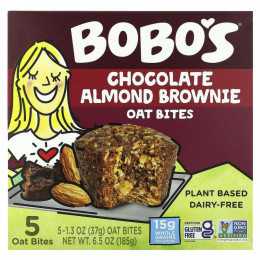 Bobo's Oat Bars, Овсяные кусочки с шоколадом и миндалем, 5 кусочков по 37 г (1,3 унции)