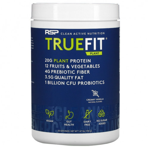 RSP Nutrition, TrueFit Plant Protein Shake, заменитель еды, сливочно-ванильный, 1,67 фунта (760 г)