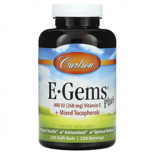 Carlson, E-Gems Plus, 268 мг (400 МЕ), 250 мягких таблеток