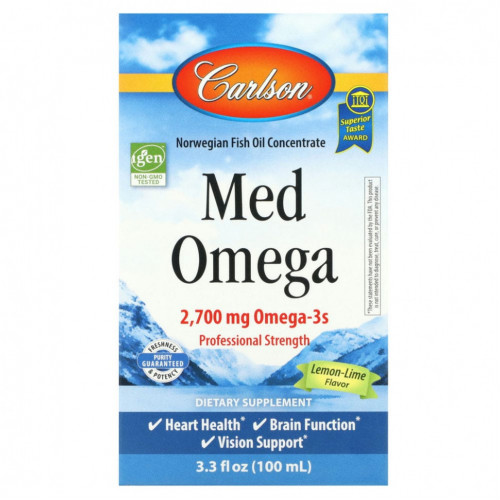 Carlson, Med Omega, вкус лимона и лайма, 2 700 мг, 3,3 ж. унц.(100 мл)