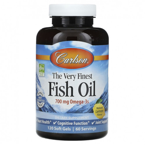 Carlson, The Very Finest Fish Oil, натуральный лимон, 700 мг, 120 мягких таблеток