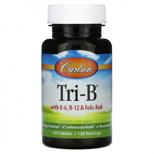 Carlson, Tri-B с витаминами B6, B12 и фолиевой кислотой, 120 таблеток