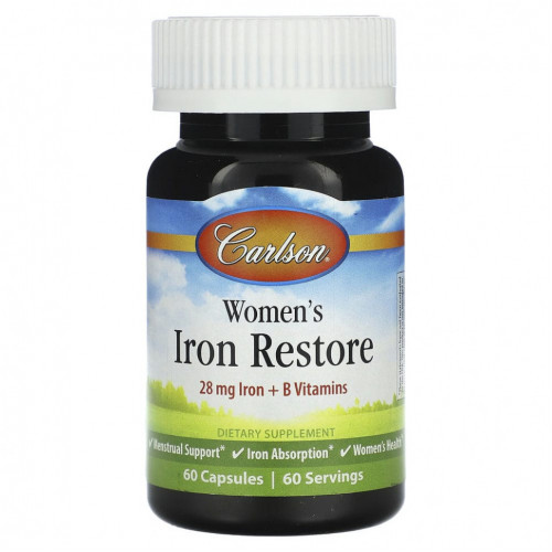 Carlson, Womens Iron Restore, 28 mg Iron + B Vitamins, 60 Capsules