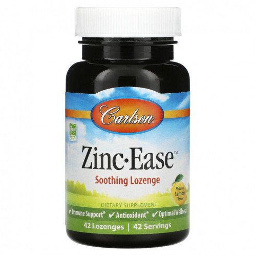 Carlson, Zinc-Ease, успокаивающие пастилки, натуральный лимон, 42 пастилки