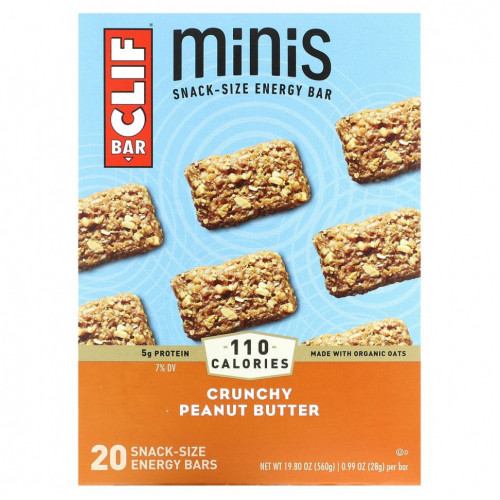 Clif Bar, Minis, энергетический батончик для снеков, хрустящее арахисовое масло, 20 батончиков по 28 г (0,99 унции)