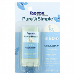 Coppertone, Pure & Simple, солнцезащитный стик, SPF 50, какао-масло, 13,9 г (0,49 унции)