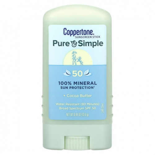 Coppertone, Pure & Simple, солнцезащитный стик, SPF 50, какао-масло, 13,9 г (0,49 унции)