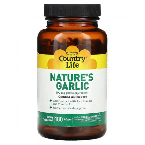 Country Life, Nature's Garlic, 500 мг, 180 мягких таблеток