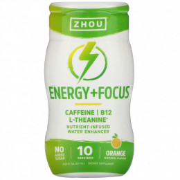 Zhou Nutrition, Energy + Focus, водный усилитель с питательными веществами, апельсин, 50 мл (1,69 жидк. Унции)