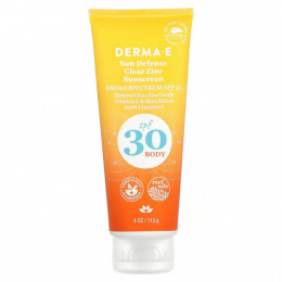 DERMA E, Sun Defense Clear Zinc, солнцезащитное средство для тела, SPF 30, без запаха, 113 г (4 унции)