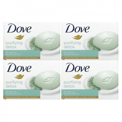 Dove, Мыло, очищающее детокс с зеленой глиной, 4 шт.