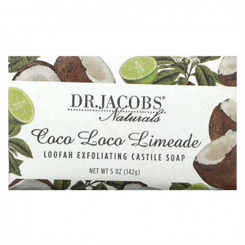 Dr. Jacobs Naturals, Отшелушивающее кастильское мыло с люфой, Coco Loco, лаймад, 142 г (5 унций)