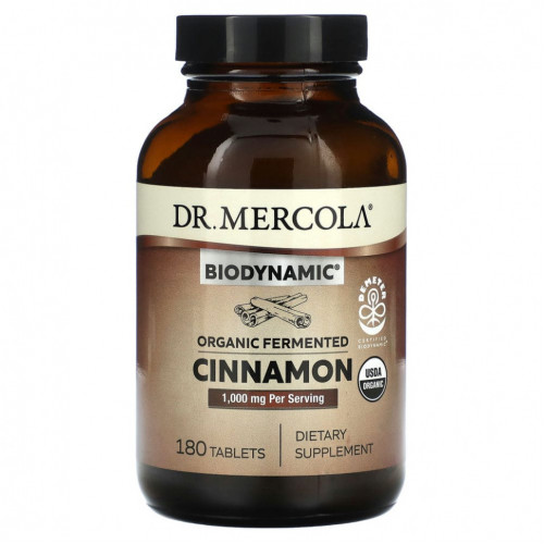 Dr. Mercola, Biodynamic, органическая ферментированная корица, 500 мг, 180 таблеток