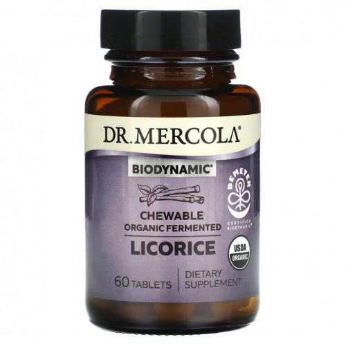 Dr. Mercola, Biodynamic, органическая ферментированная жевательная солодка, 60 таблеток