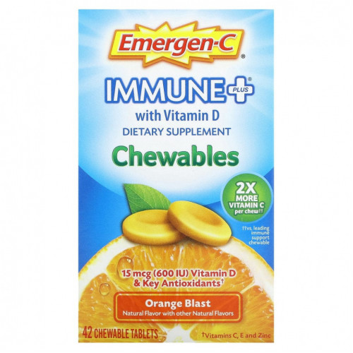 Emergen-C, Immune Plus, с витамином D, апельсиновый сок, 42 жевательные таблетки