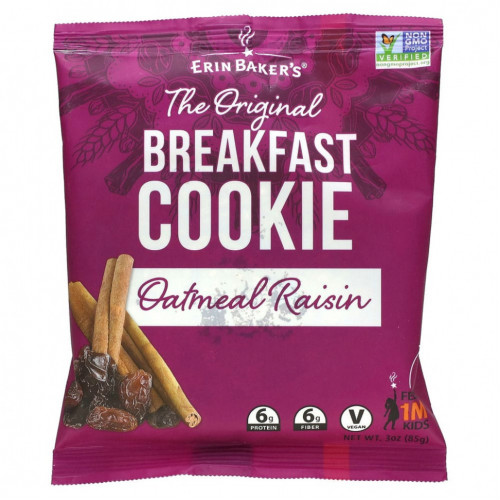 Erin Baker's, The Original Breakfast Cookie, Oatmeal Raisin, 12 Cookies, 3 oz (85 g) Each