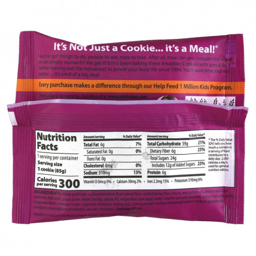 Erin Baker's, The Original Breakfast Cookie, Oatmeal Raisin, 12 Cookies, 3 oz (85 g) Each