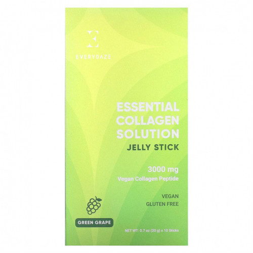 Everydaze, Essential Collagen Solution, желе в стиках, зеленый виноград, 3000 мг, 10 стиков по 20 г (0,7 унции)