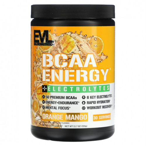 EVLution Nutrition, BCAA Energy Plus, электролиты, апельсин и манго, 333 г (11,7 унции)