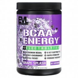 EVLution Nutrition, BCAA Energy Plus, электролиты, со вкусом винограда, 345 г (12,2 унции)