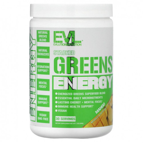 EVLution Nutrition, Stacked Greens Energy, манго, 204 г (7,2 унции)