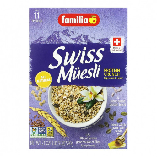 Familia, Swiss Muesli Protein Crunch, суперсемена и мед, 595 г (21 унция)