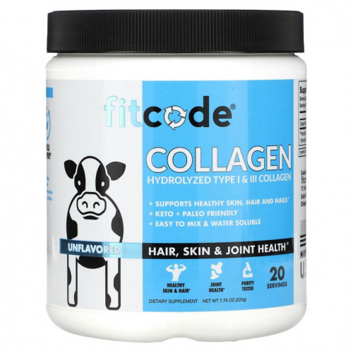 FITCODE, Collagen, гидролизованный коллаген типов I и III, без добавок, 220 г (7,76 унции)