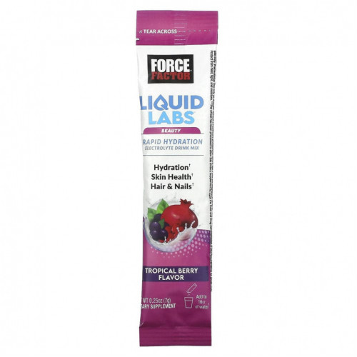 Force Factor, Liquid Labs Beauty, смесь для быстрого увлажнения и электролитов, тропические ягоды, 20 пакетиков по 7 г (0,25 унции)